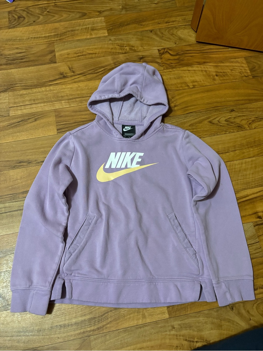 Nike Lavender Hoodie with Pastel Orange Swoosh— Girls L (10/12)